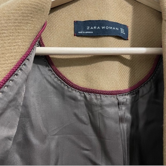 Zara Woman Wool Coat Camel Tan Longline Trench Overcoat Oversized Womens Small S - Picture 4 of 6
